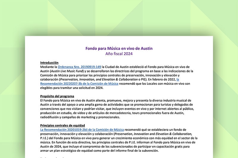 Austin Live Music Fund Guidelines in Spanish