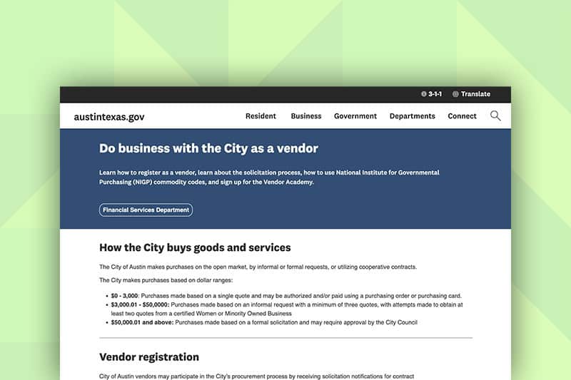 City of Austin Vendor Website