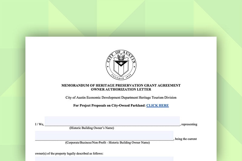 Heritage Preservation Grant Owner Authorization Form